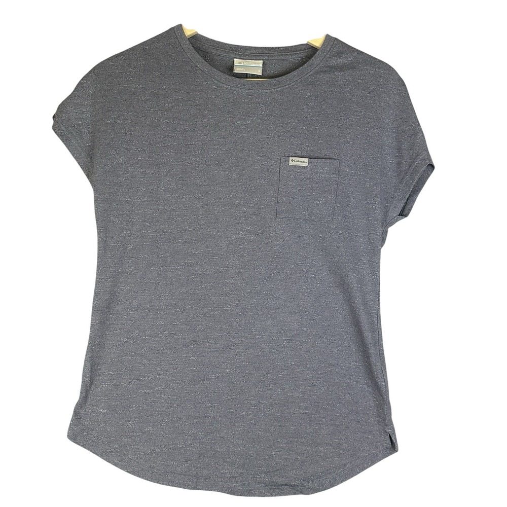 Columbia Women Heather Blue Polycotton T-Shirt Chest Pocket Short Sleeve S
